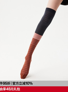 AR波浪纹金银丝过膝袜复古堆堆袜美腿显瘦长袜早秋女AlmondRocks