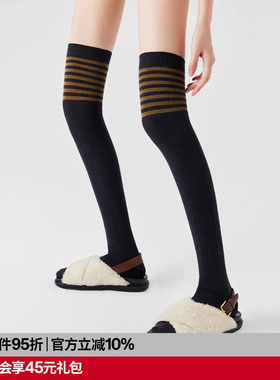 AR撞色条纹过膝袜堆堆袜袜子黑色显瘦长筒袜ins潮r线AlmondRocks
