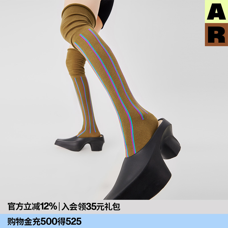撞色彩条过膝袜保暖ar