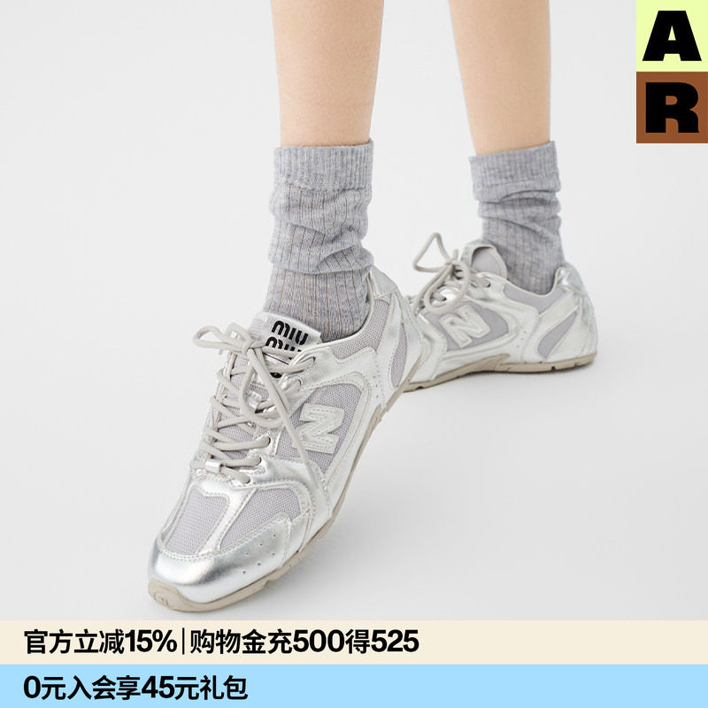 AR松弛感堆堆袜玫红色中筒袜2026新款miu系薄款春季纯色无骨袜女