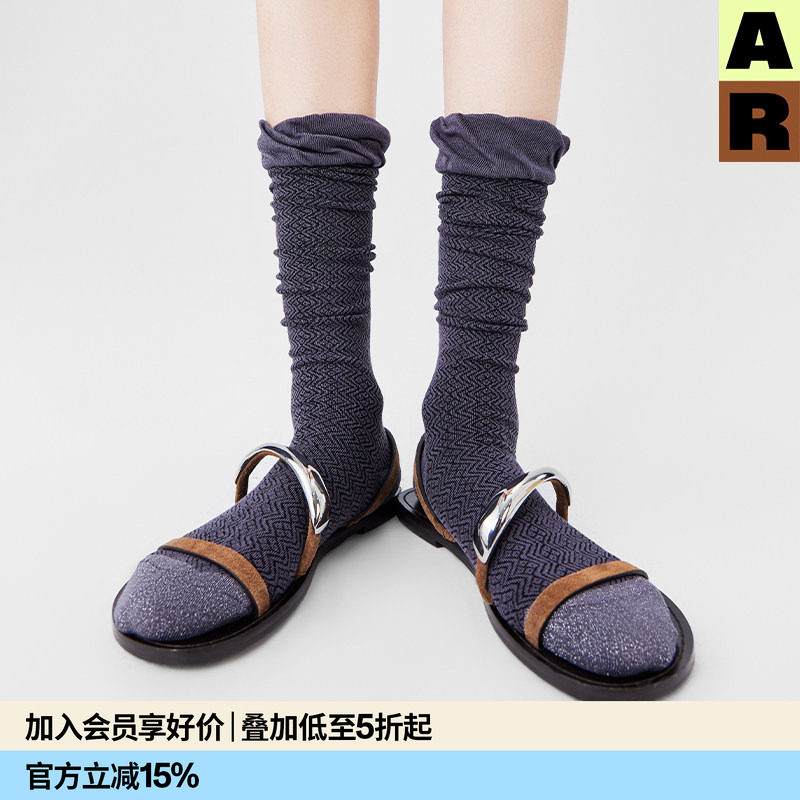 AR苗族织锦花边小腿袜2026新款显瘦长筒袜玛丽珍袜a线AlmondRocks