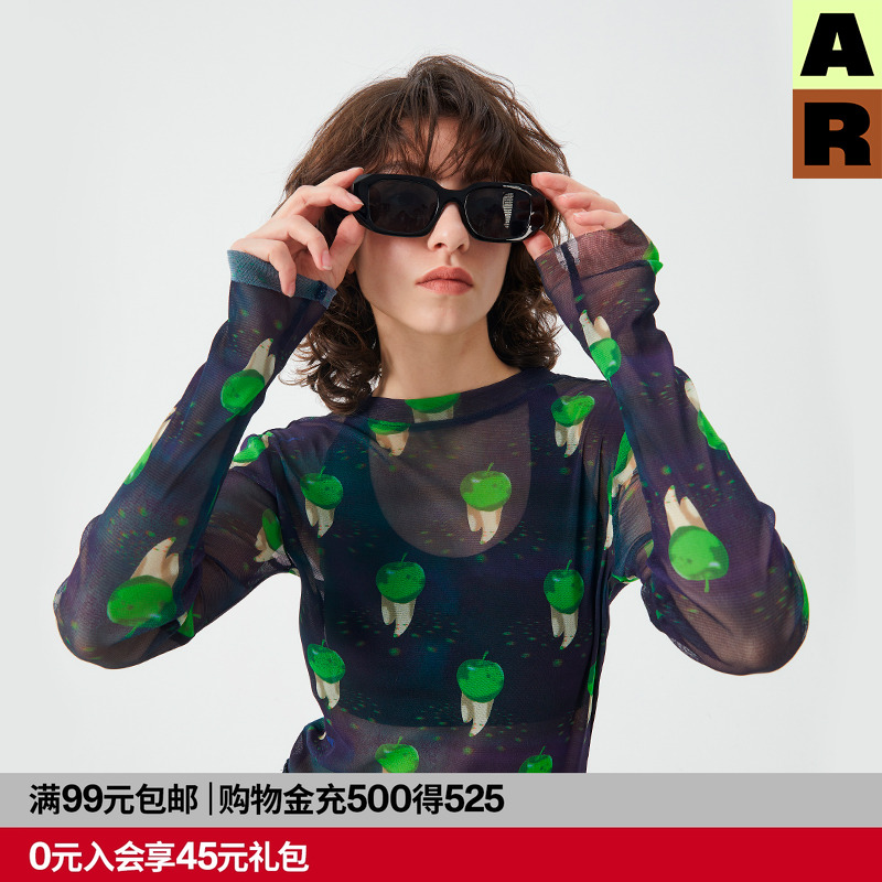ar苹果牙牙网纱打底衫