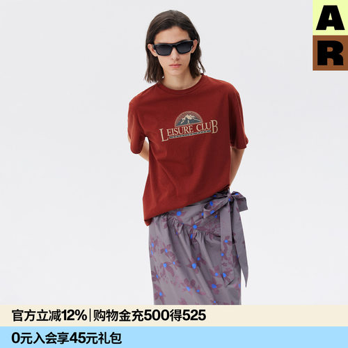 AR棉麻印花短袖T恤2026新款夏季清凉感宽松休闲圆领上衣女