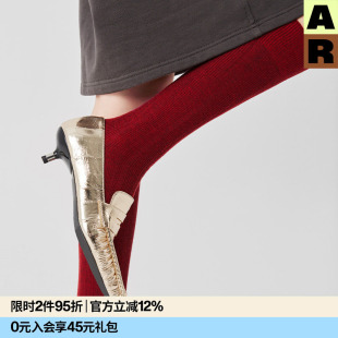AR安哥拉红羊毛保暖小腿袜红色本命年中筒袜新款 灰色袜子堆堆袜女