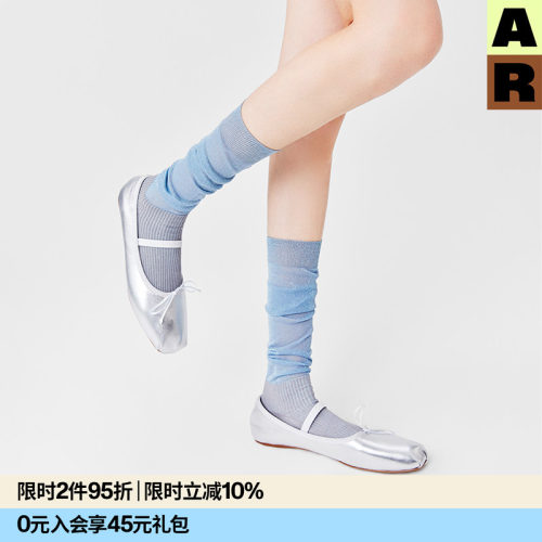 【意大利袜机】AR金银丝棉底堆堆袜miu系卡丝袜2026薄小腿袜长袜