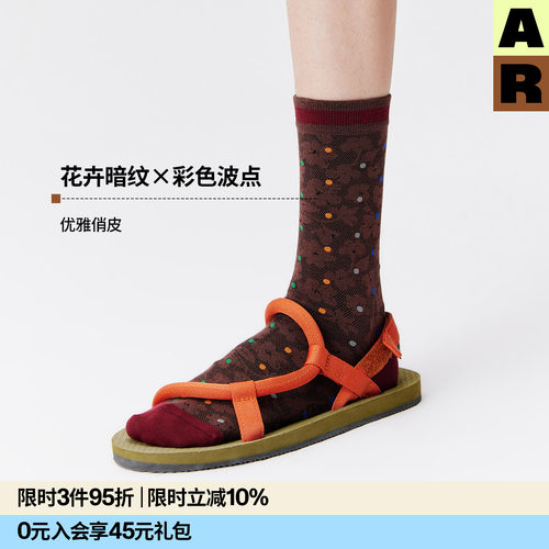 AR花卉波点网眼中筒袜2026新款夏玛丽珍袜薄款复古凉鞋堆堆袜子女