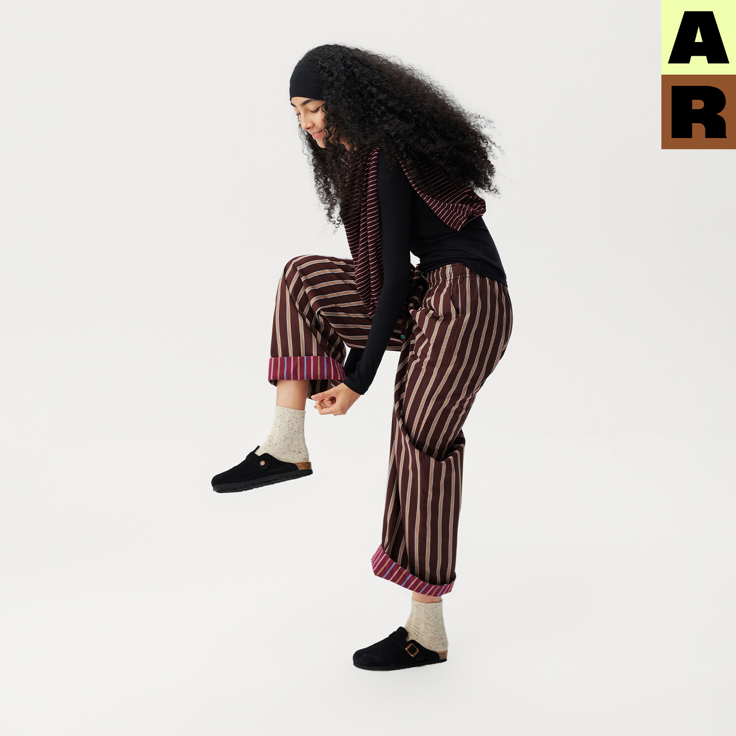 AR复古条纹两穿美式休闲裤宽松直筒慵懒百搭家居散步裤外穿遛弯裤