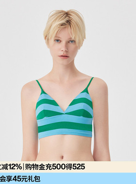 AR原创r线度假风吊带背心带胸垫美背文胸一体条纹撞色内衣基础线