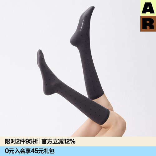 AR波尔卡圆点小腿袜灰色美腿堆堆袜2026新款春秋波点长筒袜女长袜