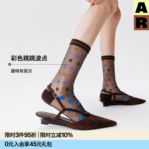 AR糖豆波点水晶袜2026新款夏季透明玻璃丝袜配凉鞋玛丽珍中筒袜薄