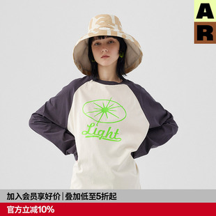 复古纯棉长袖 情侣装 T恤插肩袖 男女同款 宽松显瘦早秋打底衫 AR美式