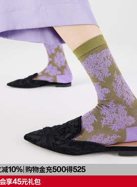 【任选3件95折】AR蕾丝花纹亮光丝中筒袜春秋紫色复古玛丽珍袜女