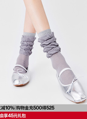 AR芭蕾风miu系网眼丝袜木耳花边堆堆袜轻薄透气中筒袜灰色袜子女