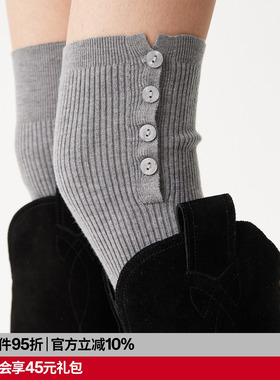 AR纽扣过膝羊毛过膝袜套灰色小腿堆堆袜秋冬保暖护膝雪地靴腿套女