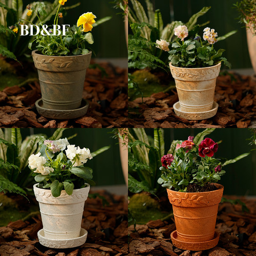 BD&BF 月桂花环系列陶土花盆复古家居法式轻奢高级感家用小含托盘