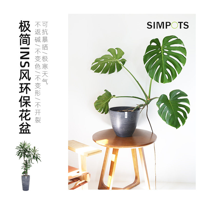 SIMPOTS环保树脂简约时尚大理石纹理桌面客厅商务阳台抗晒花盆