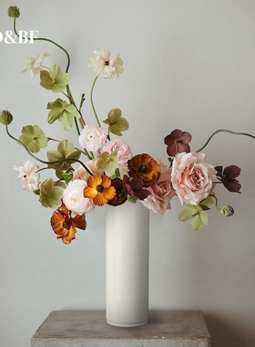 BDBF圆柱形高白瓷花瓶 简约现代花艺插花家居创意摆件软装饰品