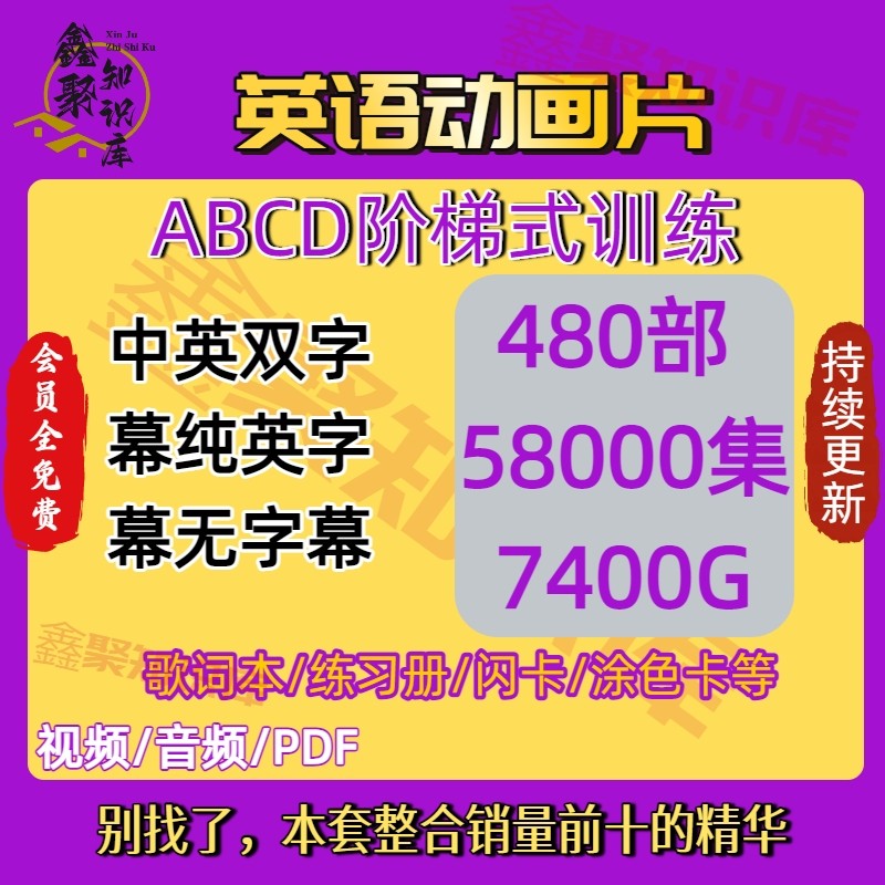 学英语动画片中英双字幕 纯英文字幕 无字幕送台词本和音频幼小初