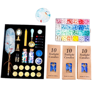 古风火漆印章套装全套羽毛钢笔火漆火气火星印章礼盒便宜火漆蜡粒上色笔熔炉送女孩男孩信封封口手帐生日礼物