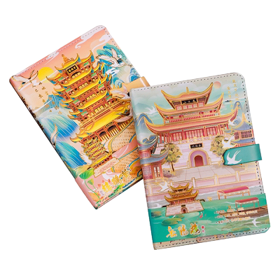 四大名楼万里长城笔记本子礼盒装中国风文艺复古典密码锁记事本四折便签本冰箱贴书签拼图徽章旅游文创礼品