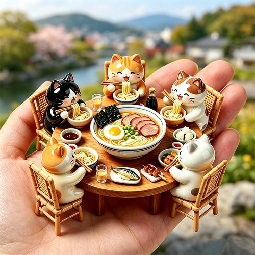 全员嗦面小猫咪树脂立体冰箱贴