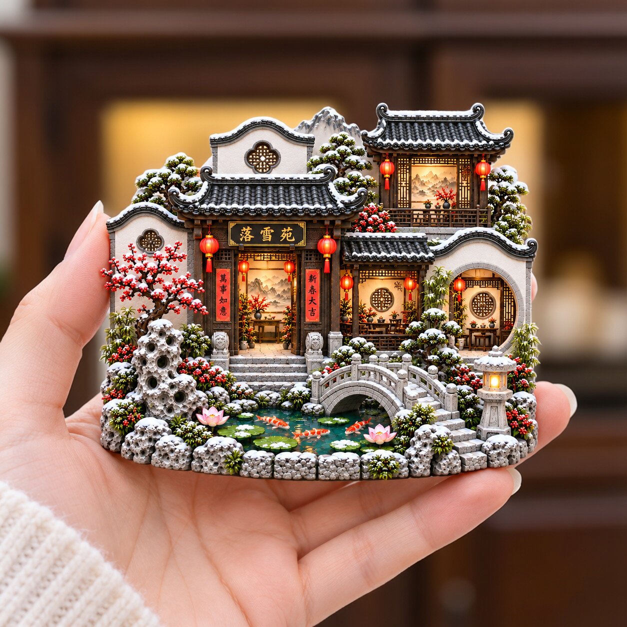 落雪苑树脂立体浮雕冰箱贴个性可爱创意复古宅院装饰纪念品磁吸式