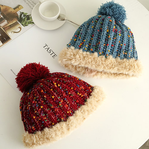 皮草豆豆彩色针织帽大头围保暖