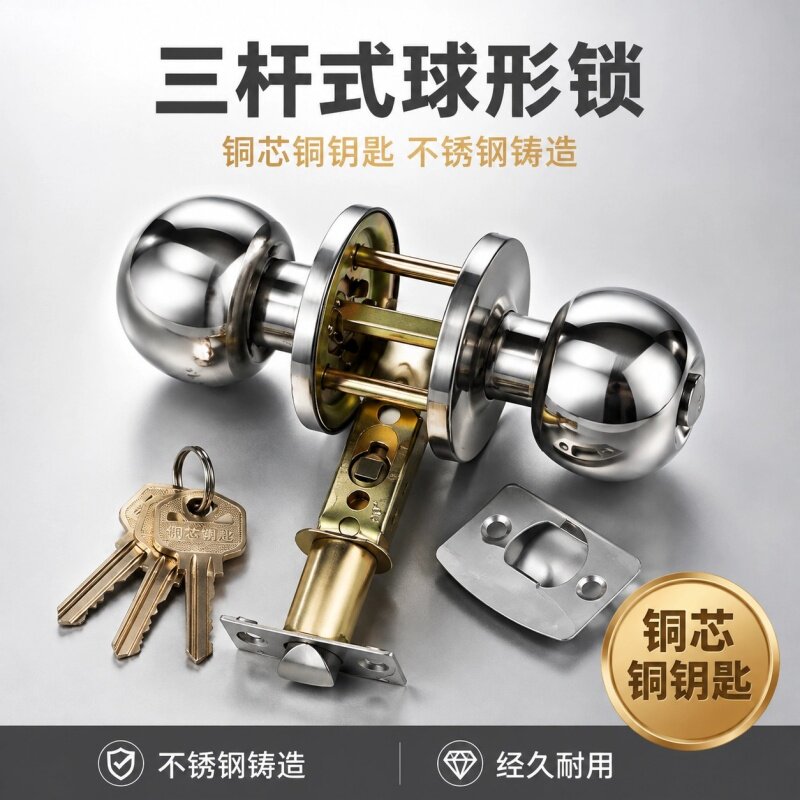 三柱球锁不锈钢铝合金厨房卫生间