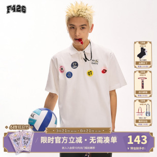 【F426官方店】国潮牌夏季新款美式徽章排列印花polo领短袖T恤
