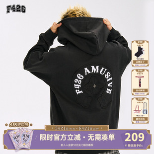 【F426官方店】「恒温暖皮」国潮牌秋季新款金属标毛边贴布绣卫衣