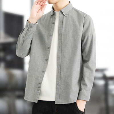 全棉磨毛千鸟格长袖衬衫休闲上衣