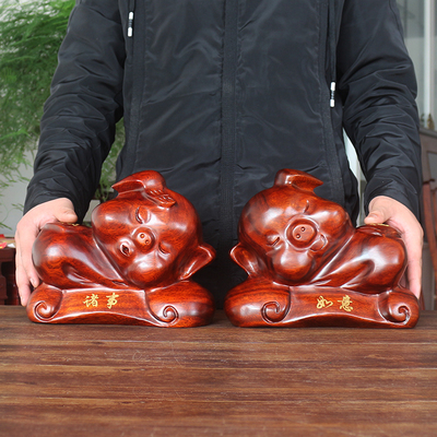 实木雕刻生肖猪摆件木质生肖猪诸事如意家居客厅红木猪