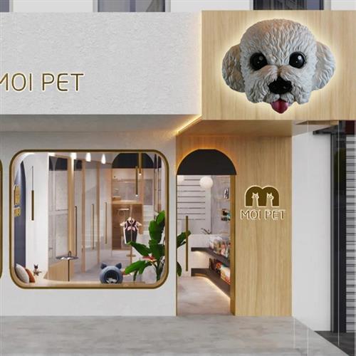 创意网红宠物猫咖店门头招牌壁挂装饰卡通d立体泰迪柴犬狗头雕塑