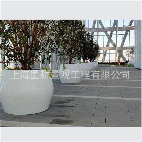 供应珍珠白玻璃钢圆形树钵围树形花钵椭圆型树钵现场拼接