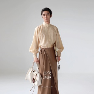 乱山昏 新中式国风原创立领束袖轻薄无感通勤日常长袖汉服衬衫男