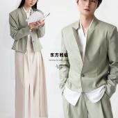 轻国风原创一粒扣亮泽绿休闲正装 乱山昏 新中式 西服外套春秋百搭