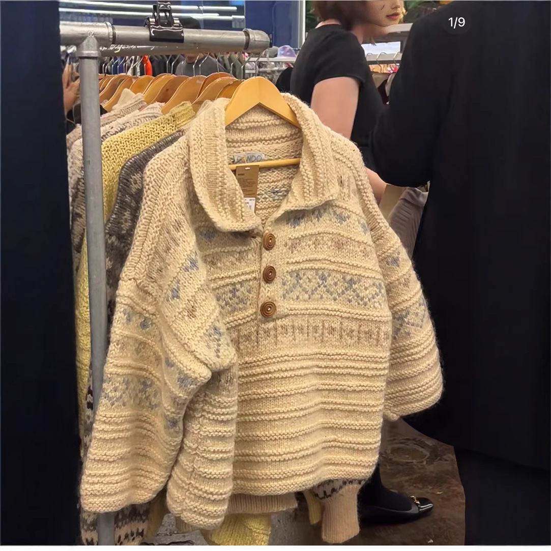 现货 fever同款加拿大毛衣handmade圣诞款套头方领100%全羊毛古着