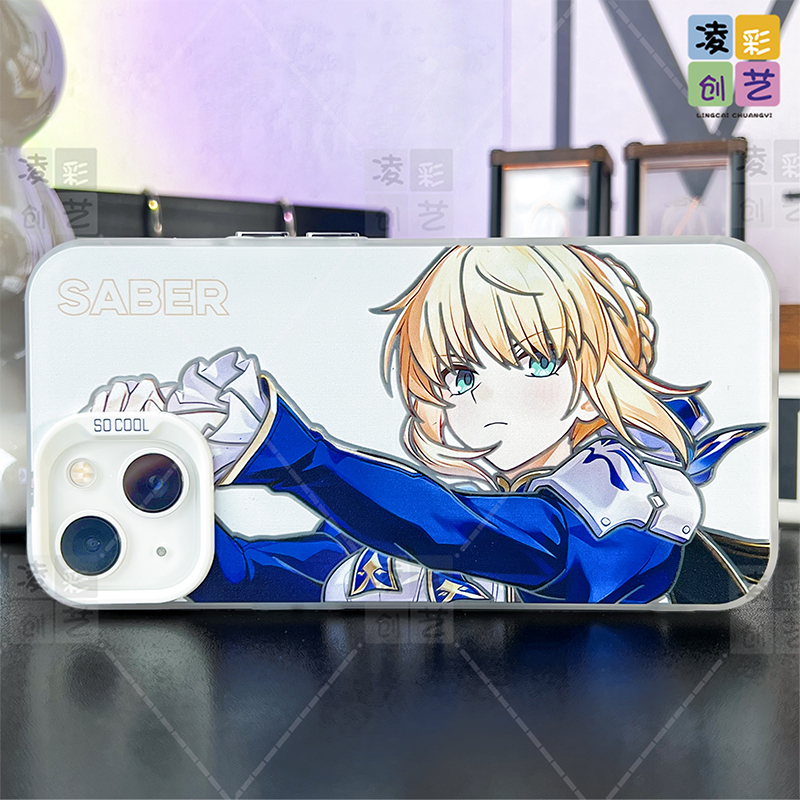 凌彩创艺动漫横版吾王saber手机壳适用于苹果16promax华为vivoiqooneo10小米15pro一加13T红米80至尊IMD彩银