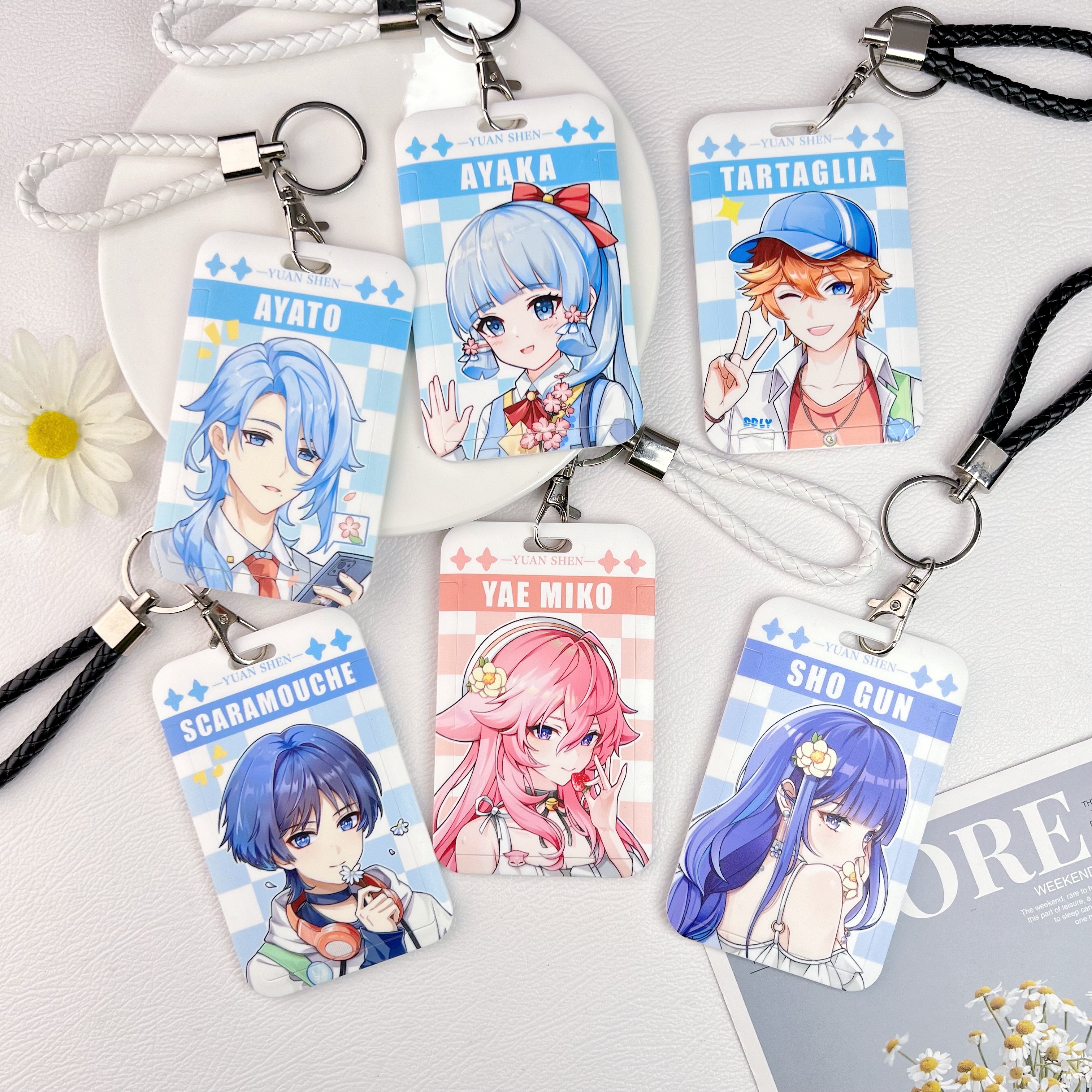 凌彩创艺原神校园卡适用于二次元游戏芙宁娜胡桃可莉草神魈万叶饭卡胸牌公交卡带钥匙扣滑盖潮款卡套