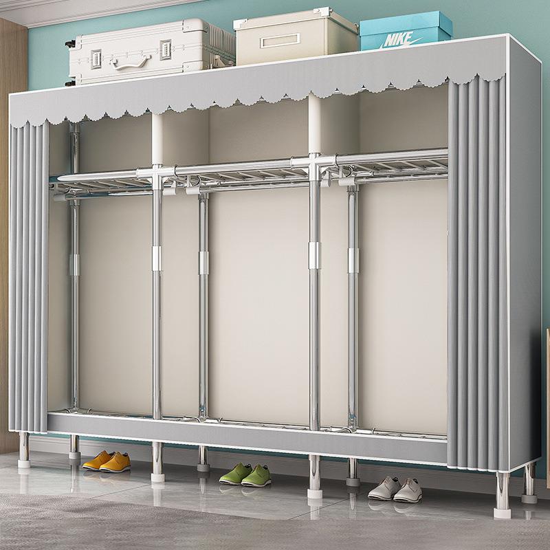 简易衣柜家用卧室布衣柜加粗加固组装收纳钢架衣橱出租房挂衣服柜