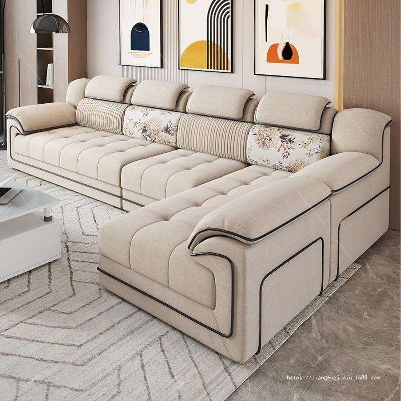 2025新款高端现代布艺沙发组合可拆洗拼色科技布客厅免洗贵妃沙发