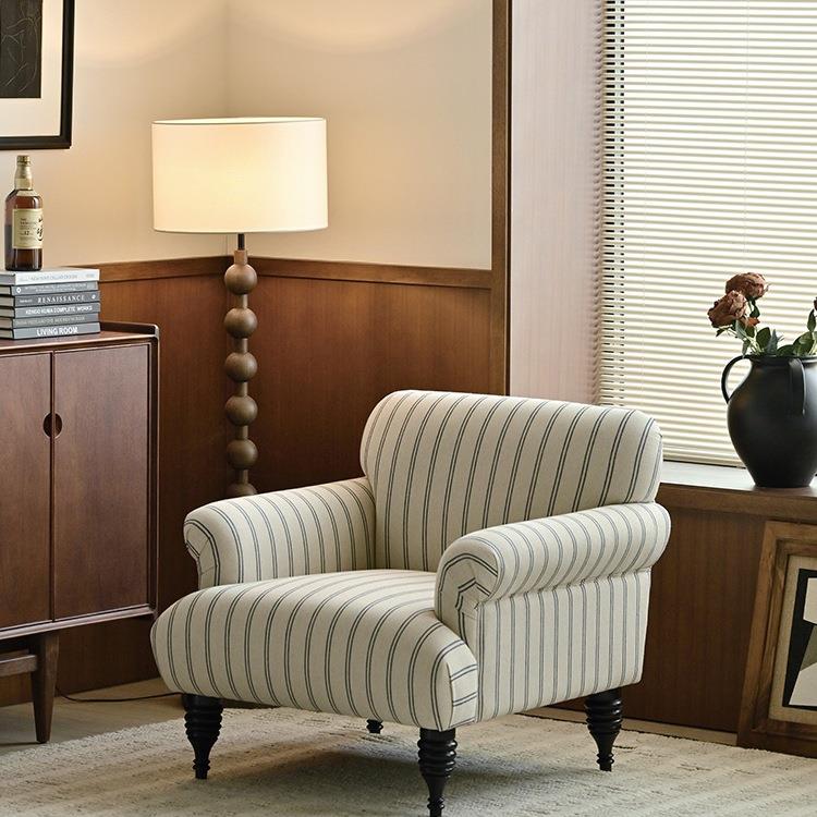 又壳|法式复古单人沙发椅中古风客厅小户型棉麻设计师老虎w&