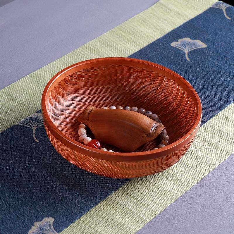 七月七大漆竹编果篮茶具收纳篮竹制水果篮竹编篮子精品竹编