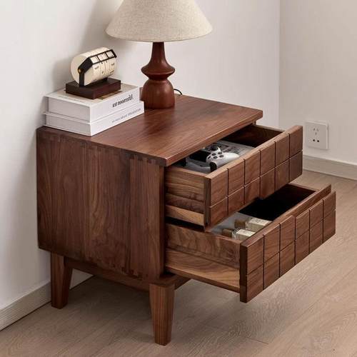 北美黑胡桃木全实木床头柜简约现代床边柜现代简约魔方储物柜柜子