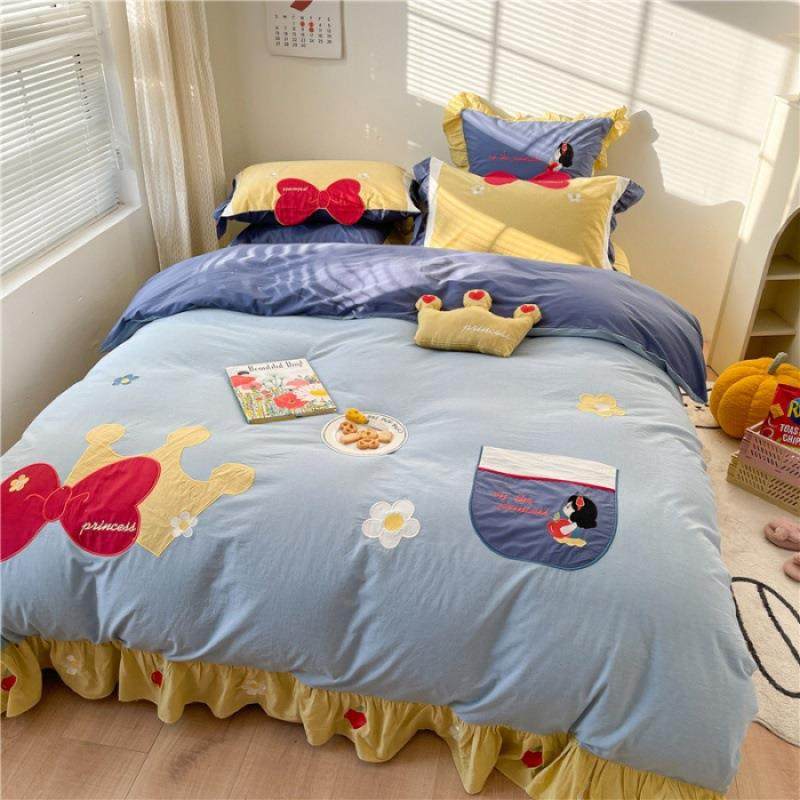 春夏优质贴布绣纯棉水洗棉四件套在逃公主儿童卡通全棉床品少女心