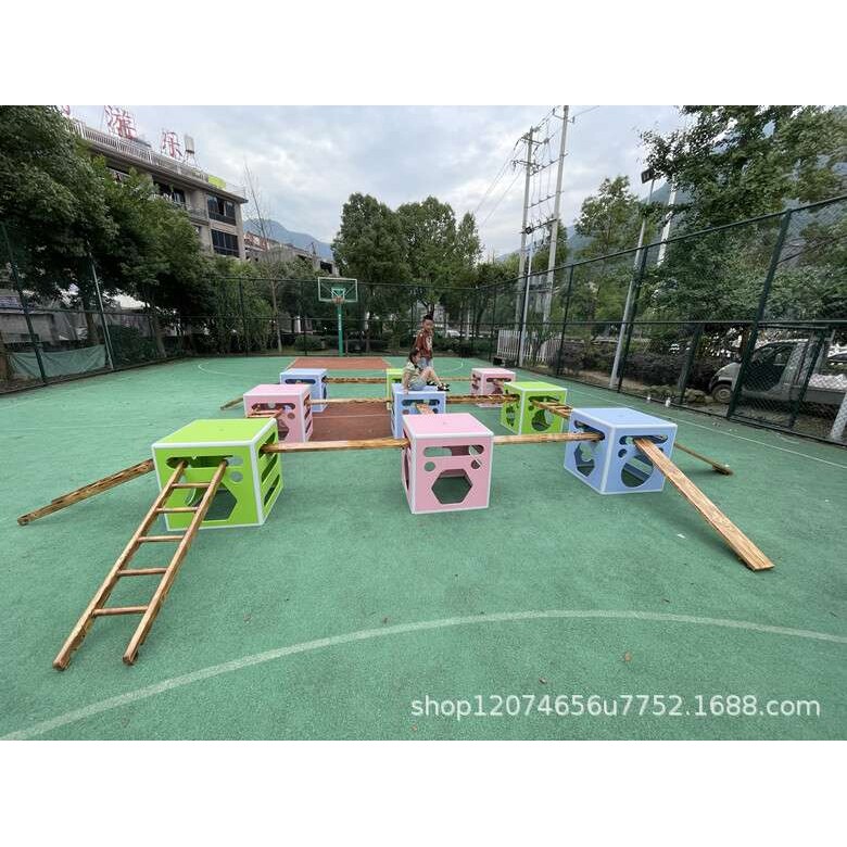 幼儿园安吉箱 平衡木攀爬梯碳化九宫格 儿童体能感统训练玩具