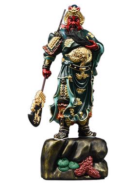 实木雕刻彩绘武财神关公像