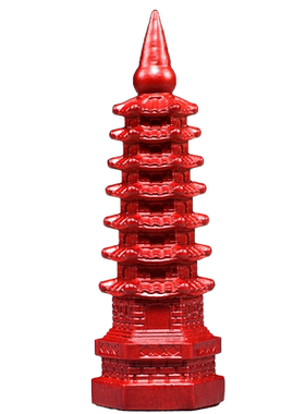 红色桃木质雕刻7层文昌塔摆件