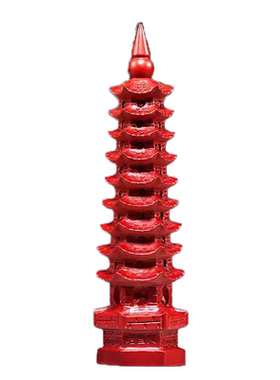 红色桃木质雕刻9层文昌塔摆件