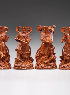 花梨木雕四大天王金刚守门神摆件